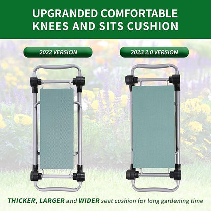 LUCKYERMORE Upgraded Garden Kneeler and Seat, Gardening Stool Kneeling Bench for Gardening with Tool Pouch, Wider&Softer EVA Kneeling Pad, Gardening Gifts for Parents Seniors, Lightweight & Heavy Duty
