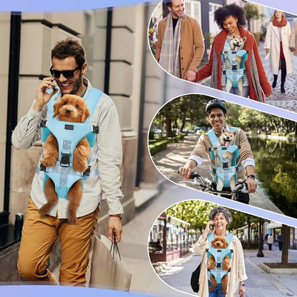 YUDODO Front Pet Carrier Backpack for Small Dog, Legs Out Dog Chest Carrier | Safety Belt, Ergonomic Support, Hands Free, Durable & Comfortable, For Walking Hiking Cycling, Blue, M