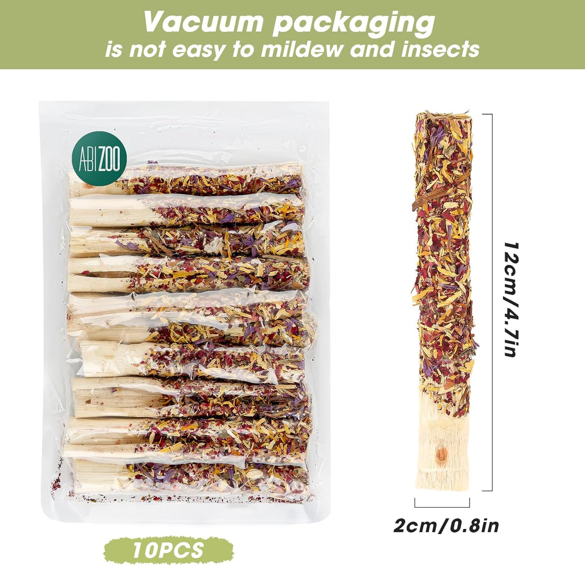 Abizoo Natural Rabbit Chew Toys,10 Sticks Sweet Bamboo Sticks for Rabbits with Petals,Bunny Chew Toys for Guinea Pig,Chinchilla,Hamster Treats Pet Wood Chews Snack Healthy Small Animals Toys for Teeth