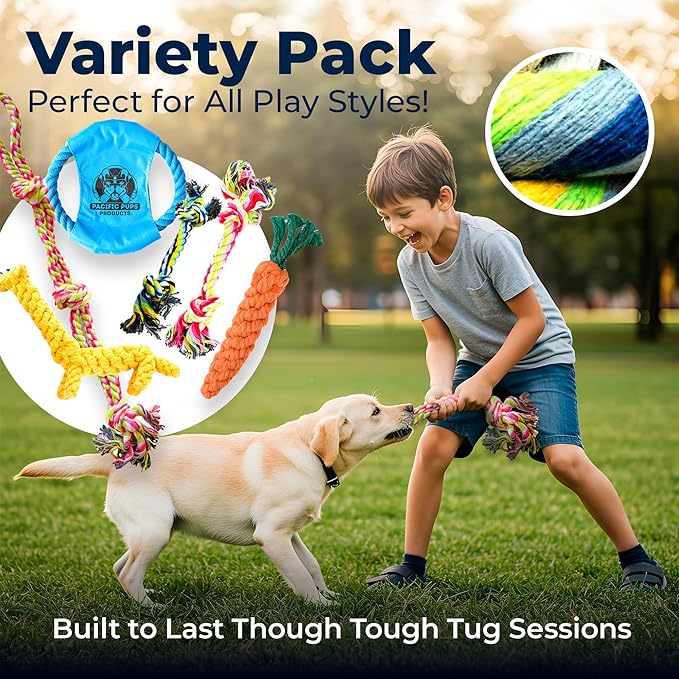 Pacific Pups Products Dog Rope Toys for Medium Dogs 11 Pack - 11 Dog Toy Pack & Puppy Teething Rope Tug of War Dog Toys, Chew Toys to Keep Them Busy, Puppy Chew Ropes