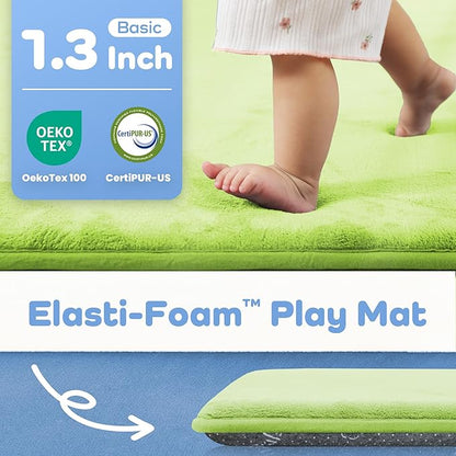 PAPAMAT 1.3" Thick Baby Floor Play Mat 50x50, Basic Padded Foam Mat for Tummy Time Crawling, Non Slip Cushioned for Babies Toddlers Infants Kids (Light Green)