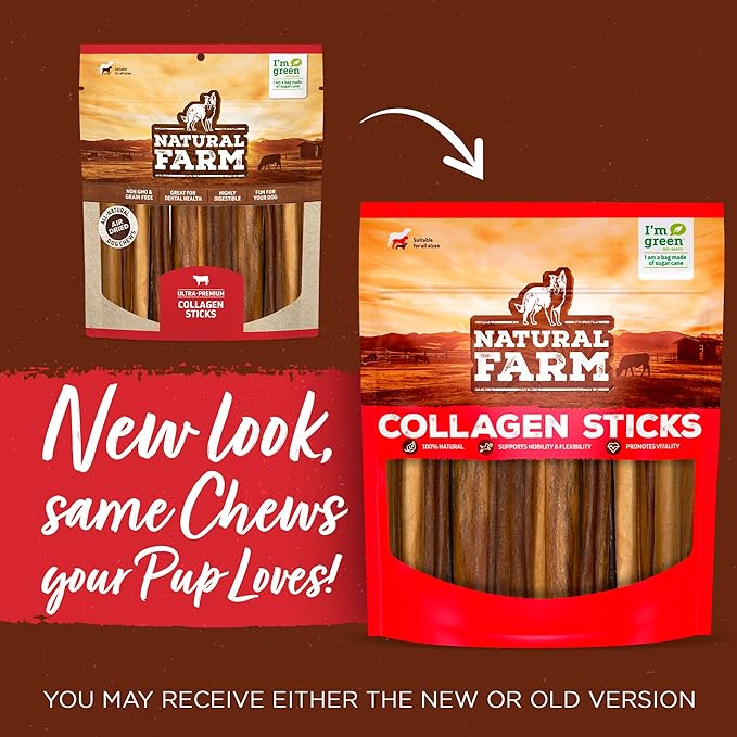 Natural Farm Chicken Stuffed Collagen Chews for Dogs (4-5 Inch, 10 Pack), Rawhide-Free Collagen Sticks, Odor-Free Natural Dog Chews, Long Lasting Treats for Small, Medium Dogs