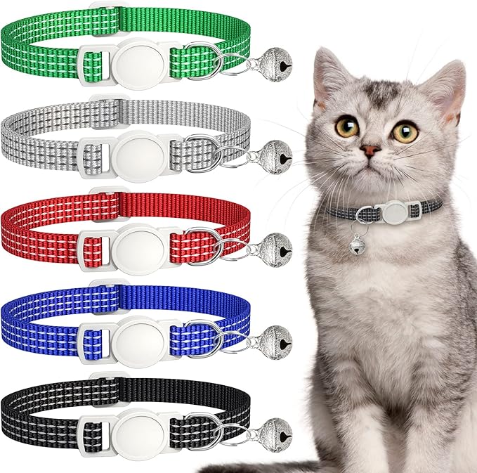5 Pack Reflective-Breakaway Cat Collars with Bells,Adjustable Small Cat Collar,Ideal for Girl Cats Male Cats Kittens Puppies,Pet Supplies Stuff Accessories 7.9" - 13" (5 Classic Colors)