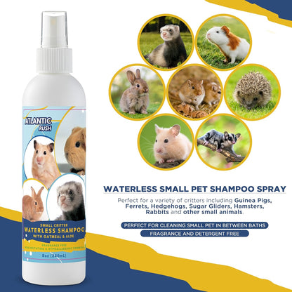 Waterless Shampoo for Small Critters - 8oz Fragrance Free, Cruelty Free Dry Shampoo - No Rinse for Pet Ferrets, Guinea Pigs, Hedgehogs, Sugar Gliders, Rabbits & Hamsters