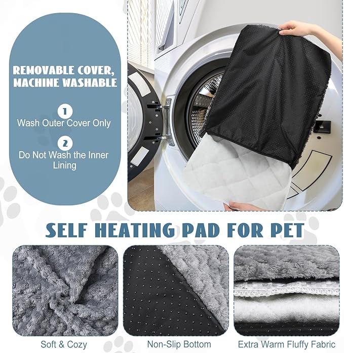 4 Pcs Self Heating Cat Pad Self Warming Cat Bed Dog Heating Pad Washable Thermal Pet Mat for Indoor Outdoor Pet 16 x 20 Inch Removable Non Slip(Gray)
