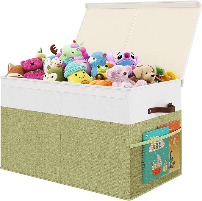 Large Toy Storage Box with Lid Upgraded Toy Storage Chest Organizer with Divider Foldable Toy Bin for Kids Boys Girls Playroom Nursery Bedroom (25"x13"x16")
