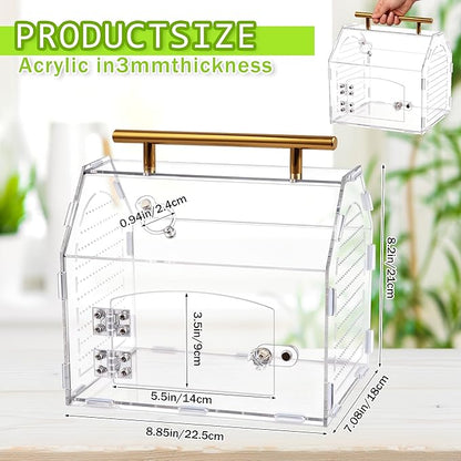 Jumping Spider Enclosure, 8.8" x 7.1" x 8.2" Acrylic Tarantula Enclosure with Feeding Hole and Magnetic Door, Reptile Terrarium Habitat for Tarantula, Spiders, Beetle, Mantis