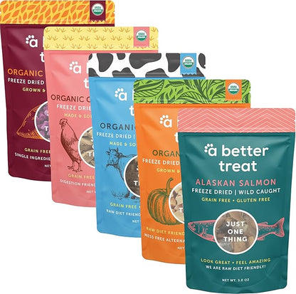 A Better Treat – Organic, Single Ingredient, Freeze Dried Pumpkin, Grass Fed & Finished Beef Liver, Chicken, Sweet Potato, Wild Salmon Dog Treats & Cat Treats | Natural Diabetic Friendly | Made in USA