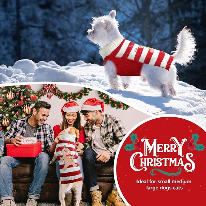 PETCARE Christmas Dog Costume Pet Sweater Vest Cute Bear Red Striped Cat Sweaters Warm Winter Dog Clothes for Small Medium Large Dogs Cats Ugly Xmas Puppy Doggy Chihuahua Yorkie Outfits