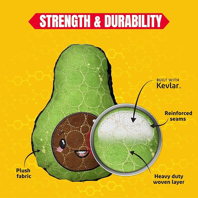 Bite Force - Durable & Strong Dog Toy Avocado Squeaker, Kevlar-Reinforced for Aggressive Chewers for Small Medium Large Dogs - Green.