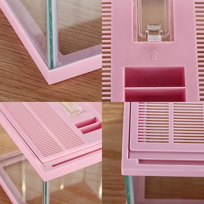 crapelles Reptile Tank Color Pink Spider Terrarium Container Tarantula Box Cage Gecko Habitat Insect Enclosure Frog Carrier Tortoise Snail Container Fish Bowl Hermit Crab House Cricket Breeding Box