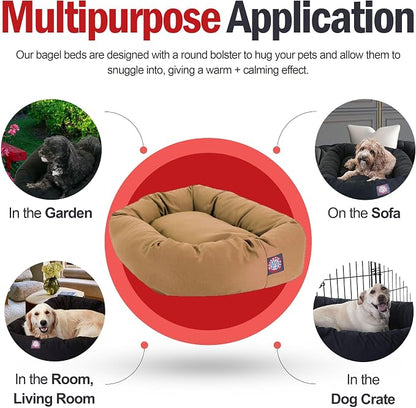 Majestic Pet 24 Inch Bagel Calming Dog Bed Washable – Cozy Soft Round Dog Bed with Spine Support for Dogs to Rest Their Head - Fluffy Donut Puppy Mat 24x19x7 (Inch) Small – Khaki | Cozy Soft Fluffy Donut Pet Bed with Spine Support for Head Rest – Anti-...