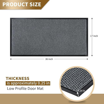 Yimobra Doormat Outdoor Indoor Entrance 36 x 17, All-Season All-Weather Front Door Mat, 100% Waterproof Welcome Matt for Floor Garage Outside Entry, Stain and Fade Resistant,Grey