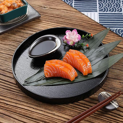 Round Wood Serving Tray, Solid Wooden Decorative Tray Non-Slip Tea Coffee Table Tray Snack Plate Food Meals Serving Tray with Raised Edges for Home Decor Kitchen Restaurant(10.6inch, Black)
