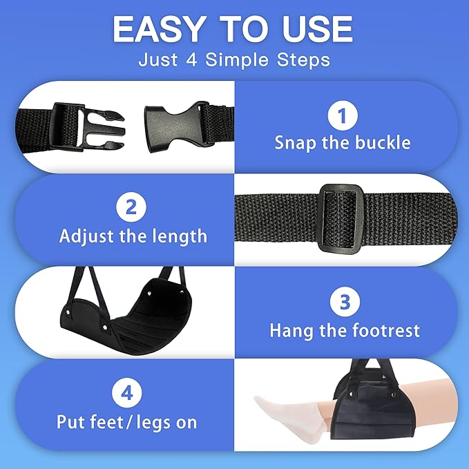 2-Pack Airplane Travel Footrest Hammock - Perfect Airplane Foot Hammock to Relax Your Feet - Travel Essentials Comfy Foot Hanger Plane Footrest for Long Trip