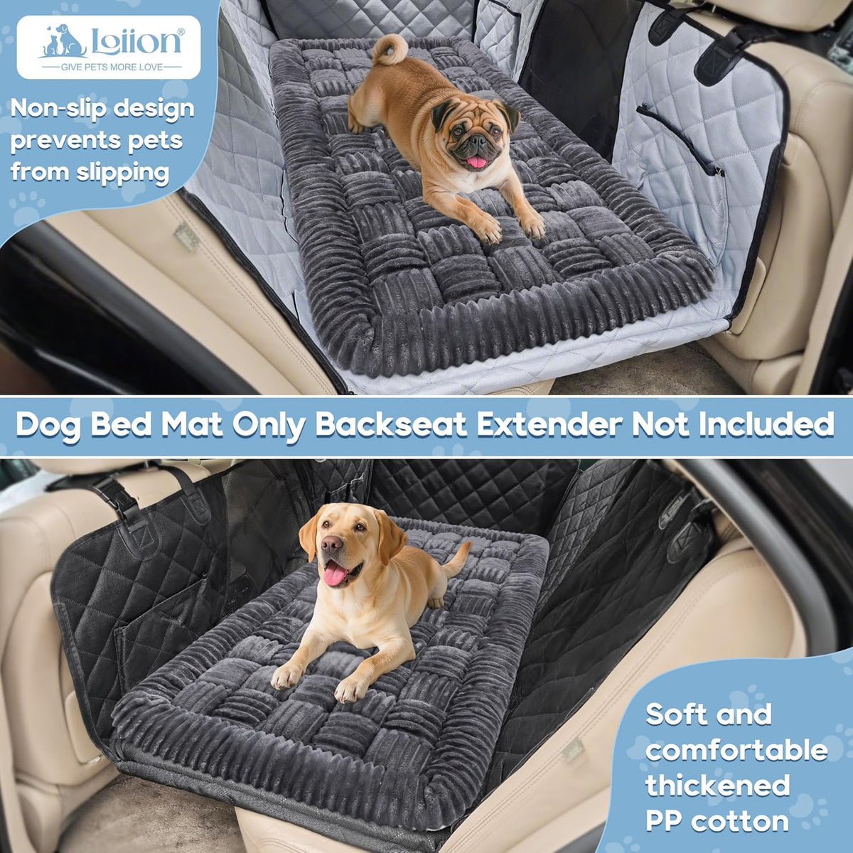 Dog Car Bed Mat, Non-Slip Backseat Extender Pet Blanket, Plaid Dog Bed for SUVs, Sedans & Trucks, Chew-Resistant Travel Pad for Dogs, Easy Clean & Scratch-Proof & Comfort (50"×24.6") Gray