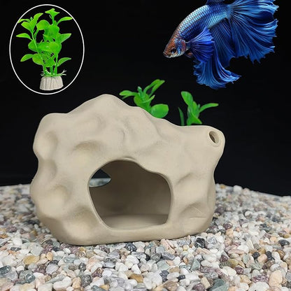 SpringSmart Aquarium Decor Rock Cave for Fish Shrimp Turtle Crab, Betta Fish Tank Decorations Ceramic Hiding Stone, Fish Bowl Landscape Rock
