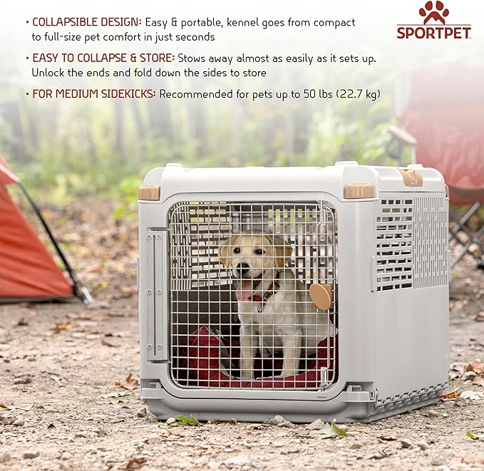 SportPet Designs Collapsible Pet Kennel, 30" Medium (Tan)