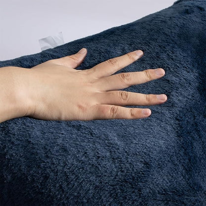 A Nice Night Faux Fur Reading Pillow Bed Wedge Large Adult Children Backrest with Arms Back Support for Sitting Up in Bed/Couch for Bedrest,Navy