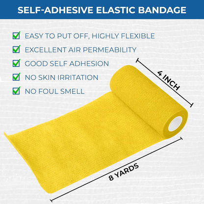 Self Adhesive Bandage Wrap - Pack of 12 Assorted Colors, Non-Woven, Breathable & Water-Resistant Vet Wrap for First Aid, Sports Injury, Body Sprains, & Pets - 4 Inch x 5 Yards