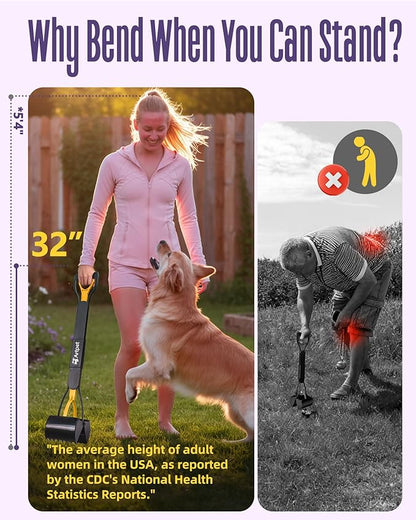 32” Pooper Scooper for Large Dogs Long Handle Pet Poop Scoop Heavy Duty Dog Poop Picker Upper for Yard Grass Gravel Dirt Sand