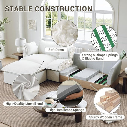 Lopzeho Oversized Cloud Modular Sectional Sofa, Comfy Down Filled Cloud Couch with Removable Cover, Modern Loveseat Couch, Deep Seat Sectional Couches for Living Room, Cream White