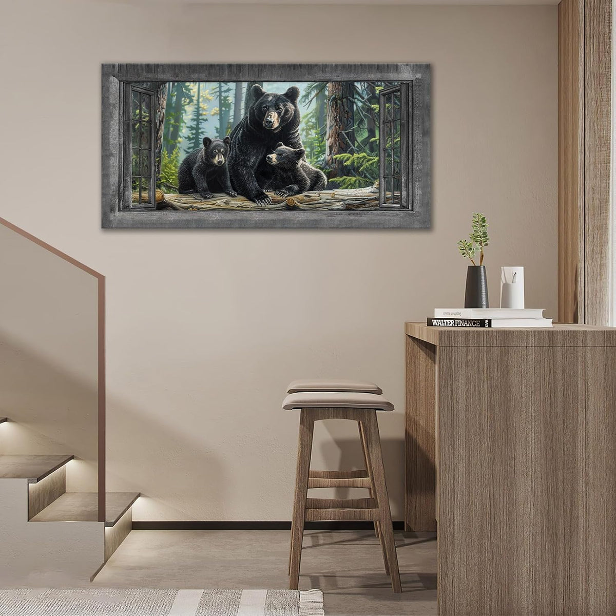 Large Wall Art Black Bear Canvas Cabin Living Room Pictures Prints Forest Oversize Wall Decor Animal Painting Artwork for Bedroom Dining Office Home 60"x30"