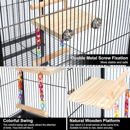 Bird Perches Cage Toys Parrot Wooden Platform Play Gyms Exercise Stands with Acrylic Wood Swing Ferris Wheel Chewing for Animals Green Cheeks, Baby Lovebird, Chinchilla, Hamster Budgie