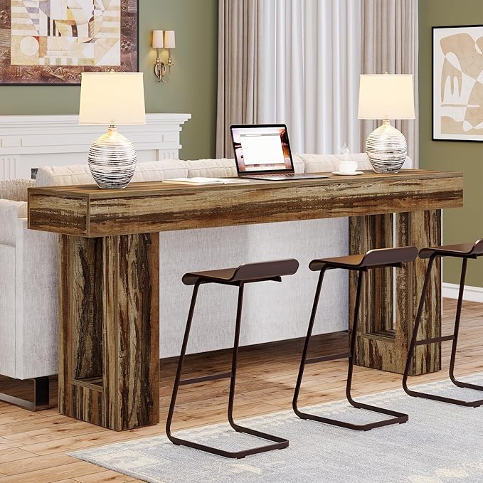 Tribesigns 63-Inch Long Console Table, Farmhouse Wooden Sofa Table Behind The Couch, Narrow Entryway Table for Entrance, Hallway, Living Room (Mottled Gray Brown)