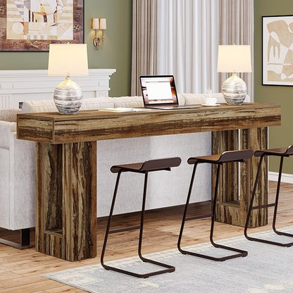 Tribesigns 63-Inch Long Console Table, Farmhouse Wooden Sofa Table Behind The Couch, Narrow Entryway Table for Entrance, Hallway, Living Room (Mottled Gray Brown)
