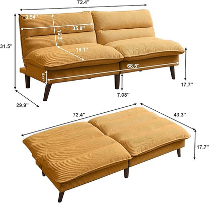 Futon Sofa Bed, 72" Small Couches for Small Spaces, Folding Love Seat Couch with Adjustable Back, Convertible Upholstered Sleeper Sofas for Living Room, Office, Apartment
