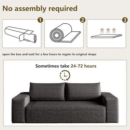 71" Boneless Loveseat Sofa - Cloud Couch with Memory Foam, Comfy Deep Seat - Corduroy Floor Sofa, No Assembly Required - Small Space Friendly for Living Room, Bedroom, Apartment, Black