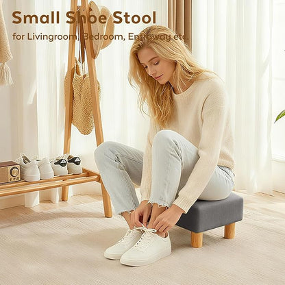 FIMIVIBI Small Foot Stool Ottoman, Linen Footstool Ottoman Foot Rest for Couch, Rectangle Footstools and Ottomans Small for Living Room, Entryway and Bedroom (Gray)