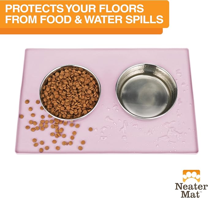 Neater Pet Brands Neater Mat Pet Mats for Food and Water, Cat & Dog Bowl Mat Waterproof Silicone, Feeding Tray, Dog Food Mats for Floors, Placemat w/Raised Edge for Under Bowls, 32" x 24", Light Pink