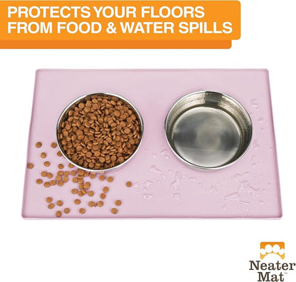 Neater Pet Brands Neater Mat Pet Mats for Food and Water, Cat & Dog Bowl Mat Waterproof Silicone, Feeding Tray, Dog Food Mats for Floors, Placemat w/Raised Edge for Under Bowls, 32" x 24", Light Pink