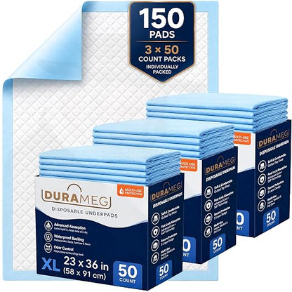 Chucks Disposable Underpads 23x36 150 Count Bed Pads Incontinence Chux Pads | Moderate Absorbency, Waterproof Leakproof, Mattress & Furniture Protection, Adults & Elderly, Puppy Training Pads, Chairs