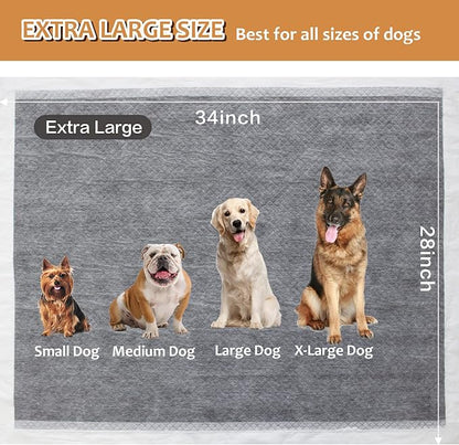 Charcoal Puppy Pads with Adhesive Tape, Dog Pee Pads Extra Large 28" x 34" - 30 Count, Potty Pads for Dogs for Odor-Control & Leakproof, Disposable Pet Pads for Puppies, Dogs & Cats, Black