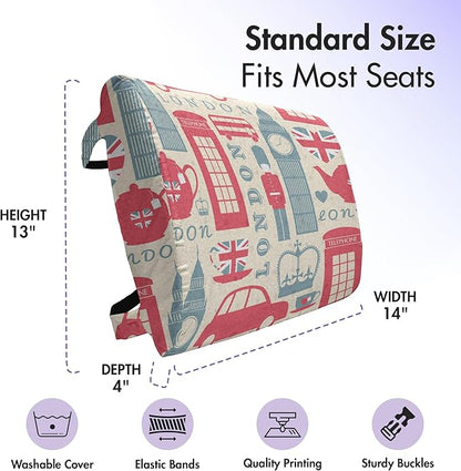 Ambesonne London Lumbar Back Support Pillow, Popular British Culture Elements Retro Colors Flag Patterned Hearts, High Density Foam for Office Chairs Car Seats, 14" x 13", Coral Bluegrey