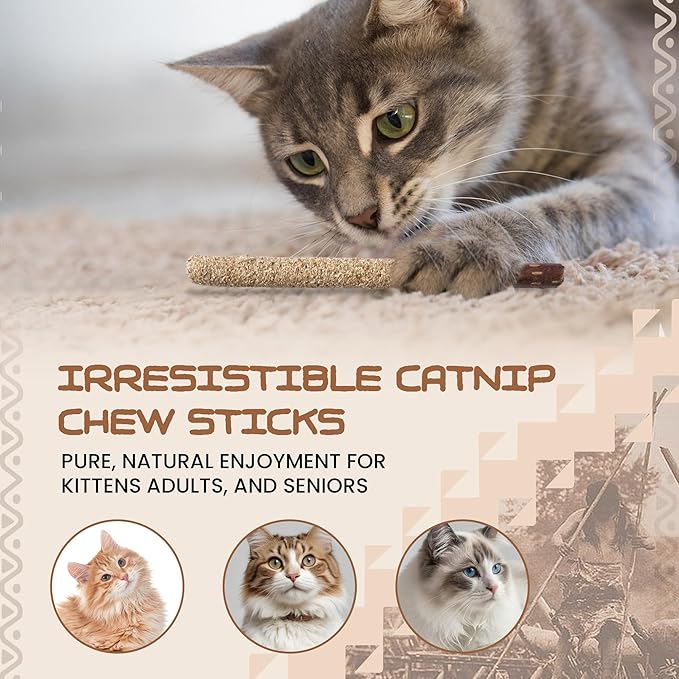 HUPA Cat Chew Sticks | Anxiety Relief & Digestive Support, Kitten Teething Chews, Cat Dental Chews | Natural Catnip Teething for Indoor Cats, Energetic Chew for All Ages & Breeds | 6 Sticks