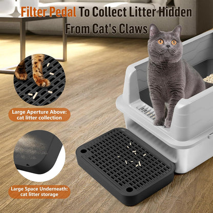 Cat Litter Box Ramp Mat with Filter Function, Cat Step Pedal Stool for Self-Cleaning Litter Box, Easy to Clean, Ideal for Kitten & Elderly Cats (Black)