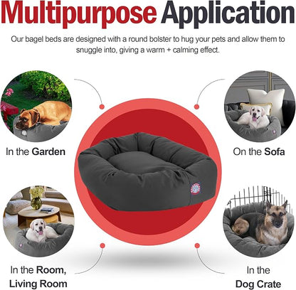 Majestic Pet Bagel Calming Dog Bed, 24 Inch Small, Round, Washable, Gray | Cozy Soft Fluffy Donut Pet Bed with Spine Support for Head Rest – Anti-Anxiety Comfort for Puppies & Dogs, 24x19x7 Inches