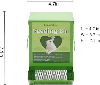 Metal Small Animal Feeder with Lid, Heavy Duty, Large Capacity Food Dispenser, Great for Rabbits, Guinea Pigs, Chinchillas and Other Small Animals. (4.6 inch, Green)