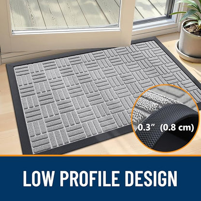 OLANLY Front Door Mat Outside Entrance 33x21, Absorbent, Heavy Duty Sturdy Natural Rubber Doormat Indoor Outdoor, Non-Slip, Stain and Fade Resistant, Low Profile Floor Mat for Entryway, Light Gray