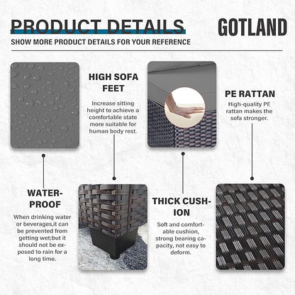 Gotland 13 Pieces Patio Furniture Set with Fire Pit Table, All Weather PE Rattan Outdoor Furniture with 29.5'' High Backrest 4’’ Thick Cushions Coffee Table, Patio Conversation Set for Deck, Gray