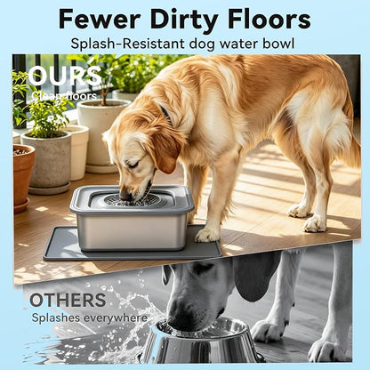 12L/3.17Gal Large Dog Water Bowl No Spill Stainless Steel | Pet Water Bowl for Messy Drinkers, Anti-Slip XXL Silicone Mat, Floating Disk & Dual Filtration