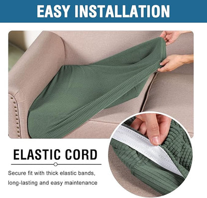 H.VERSAILTEX Super Stretch Individual Seat Cushion Covers Sofa Covers Couch Cushion Covers Slipcover Sets Thick Jacquard Textured Twill Fabric (2 Piece Large Sofa Cushion Covers, Loden Frost)
