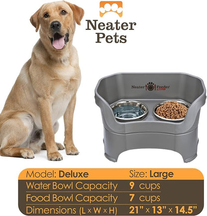 Neater Pet Brands Neater Feeder Deluxe Mess Proof Dog Bowls Elevated for Large Dogs Over 40 lbs, Made in USA, No Spill Raised Dog Food Bowl Stand Feeding Station, Food and Water Bowl Set, Gunmetal