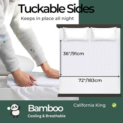 Hygge Sheets®️ Organic Washable Incontinence Bed Pads with Tucks | 100% Waterproof Reusable Mattress Protector Underpads - Rayon derived from Bamboo – 5 Layers of Protection - Cali King