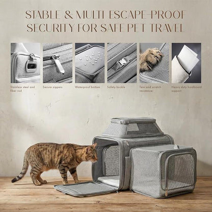 Top-Side Expandable Pet Carrier, Treat Window,18x11x11 Airline Approved | for Delta American United,Soft-Sided Cat Carrier, Anti-Scratch Mesh,Lockable Zippers,Dog Carrier for Kitten,Rabbit,Puppy,Grey