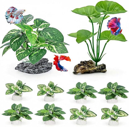10 PCS Aquarium Decorations Silk Aquarium Plants Betta Fish Tank Decor Artificial Fish Tank Decorations Plants for Betta, Goldfish, Turtle & Reptile Tanks Ornament Accessories